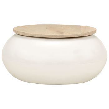 Mesa De Café - Mesa De Centro De Madera Maciza De Mango Blanca 51x51x27 Cm