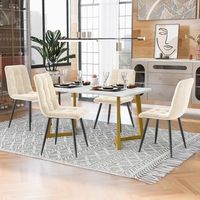 conjunto de mesa y 4 sillas - comedor - mdf y terciopelo - beige y dorado 117cm