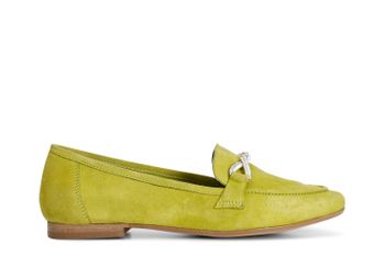 mocasines de ante con mignon pedrería para mujer lime