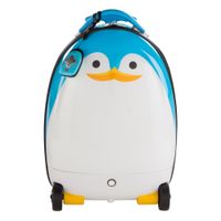 trolley infantil teledirigido pinguino maleta rigida 5kg 31x25x42 cm azul y blanco