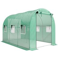 outsunny invernadero 3 x 2 x 2 m invernadero de plastico con puerta enrollable 2 puertas con cremallera  6 ventanas de malla barras de soporte verde