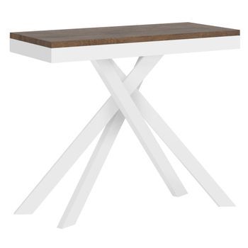 Consola Extensible 90x40/300 Cm Krack Evolution Nogal Estructura Blanca