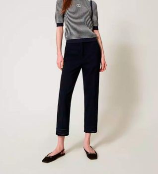 Twinset para mujer. 251TP2042 Pantalón recto con bordados marino (40), Azul, Casual, Poliéster