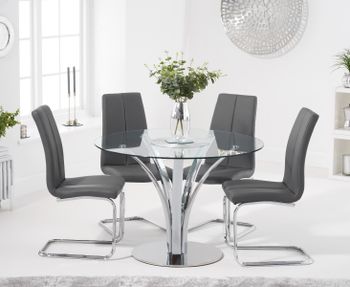 Aria 110cm Glass Dining Table with Tarin Faux Leather Chairs - Grey, 4 Chairs