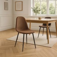silla con patas de metal y asiento en simil cuero vintage marron