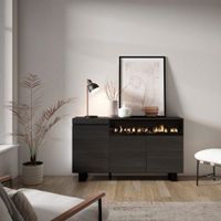 aparador efecto madera negro 150x35x87cm chimenea efecto fuego