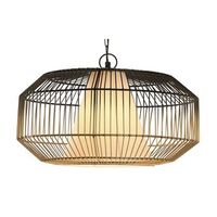 lampara de techo idara de hierro forma de jaula poligonal y pantalla de algodon 42 cm diametro x 23 cm altura