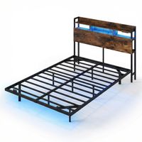 costway marco cama flotante doble con led y carga plataforma metal industrial con cabecero almacenaje listones sin box spring 200x140cm