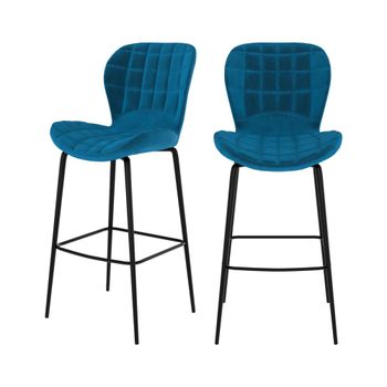 Set de 2 sillas de bar de terciopelo azul 75 cm