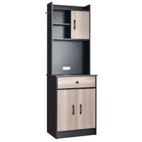 costway mueble aramrio de cocina con 3 puertas despensa cajon hoyo para cables repisas regulables amplio espacio abierto para microondas negro