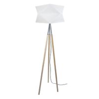 lampara de pie columna madera  natural metal  aluminio pantalla blanco