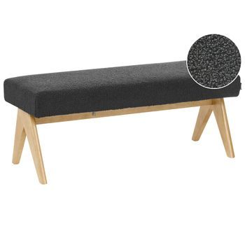 Banco De Cama Asiento De Entrada De Bouclé Patas De Madera Negro Y Marrón Claro Tamre