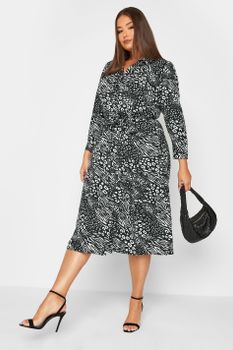 Yours London Vestido Camisero Blanco Y Negro Estampado Animal, Mujer Curvy Y Tallas Grandes, Yours London