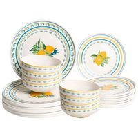 vajilla de 24 piezas de porcelana acabado esmaltado con motivo de citricos y limones para 8 personas comedor cocina blanco y verde tarragon