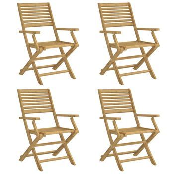 Pack 4 Uds Sillas De Jardín | Silla De Exterior | Sillón Plegables Madera Acacia 54,5x61,5x86,5cm