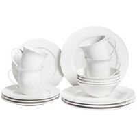 conjunto de 16 piezas vajilla de porcelana caolin artesanal acabado brillante blanco elderberry