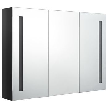Armario De Baño | Mueble De Baño Con Espejo Led Negro Brillante 89x14x62 Cm