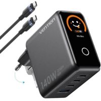 cargador de pared vention tz-fcoh0-eu gan 140w 3xusb-c  usb-a con pantalla led y cable usb-c