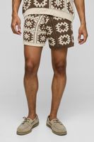 pantalon corto holgado de punto croche beige