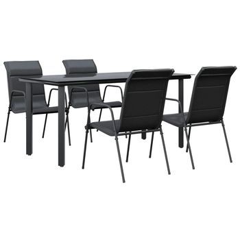 Conjunto Comedor Jardin Para Jardín 5 Uds | Mueble Jardin Mesa Y Sillas Acero Y Textilene Negro