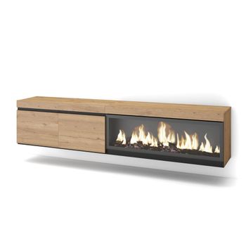 Mueble tv efecto madera roble 208x35x45cm chimenea efecto fuego