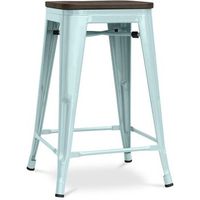 taburete de bar - diseno industrial - madera y acero - 60cm -stylix verde palido
