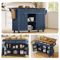isla de cocina con ruedas 143 x 45 cm encimera abatible extensible azul