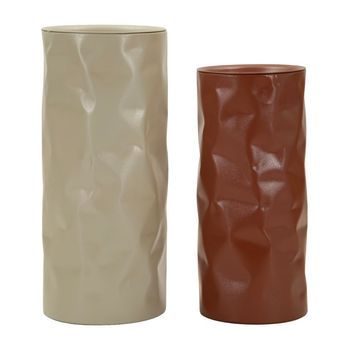 Mesitas De Metal Beige Y Terracota, Set 2 Pzs Ø 30×70–27×60