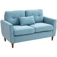 homcom sofa de 2 plazas tapizado en lino sintetico para salon moderno con reposabrazos patas de madera 140x78x83 cm azul claro