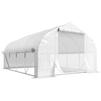 outsunny invernadero de tunel 4x3x2 m con puerta de malla y 8 ventanas con techo puntiagudo cubierta de pe blanco   aosom espana