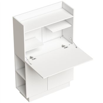 HOMCOM Escritorio de ordenador plegable, escritorio informático con superficie abatible, estantes y armario, 80x30x128cm, blanco   Aosom España