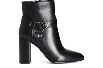 botín mujer de piel con complemento y cremallera black