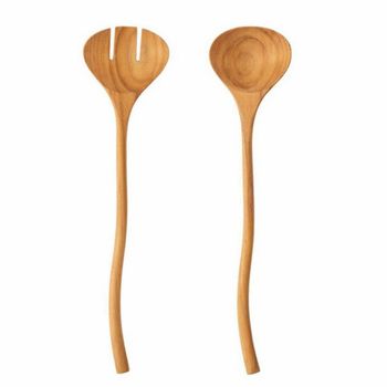 Servidores de ensalada de madera beige