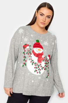 Yours Jersey Gris Claro De Navidad Con Muñeco De Nieve, Mujer Curvy Y Tallas Grandes, Yours