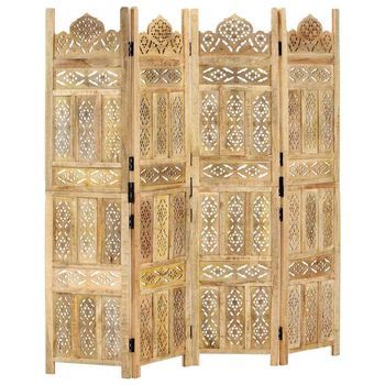 Biombo 4 Paneles Tallado A Mano Madera Maciza Mango 160x165 Cm Vidaxl