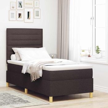 Vidaxl Cama Tipo Box Spring Marrón Oscuro 100 X 200 Cm Tela