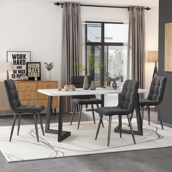 Conjunto De Mesa Y 4 Sillas - Mueble Para Comedor - Mdf Y Terciopelo - Gris (117x68x75cm)