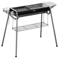 outsunny barbacoa de carbon grande con parrilla de acero inoxidable bandeja especiero y estante de almacenamiento 96x61x72 cm negro   aosom espana