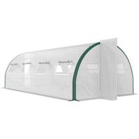 outsunny invernadero tunel de jardin 18 m invernadero tunel con puertas y 8 ventanas lona pe 140 gm 600 x 300 x 200 cm blanco  aosom espana