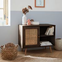 aparador estilo escandinavo con 1 puerta de cana 80cm madera oscura