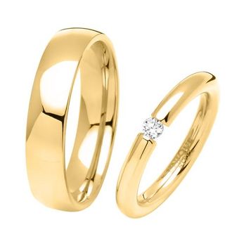 Alianzas de boda de acero inoxidable chapado en oro amarillo con piedra