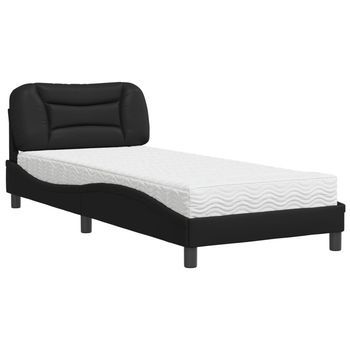 Cama Con Colchón Hvar Cuero Sintético Negro 80x200 Cm Vidaxl