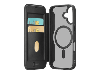 Funda móvil - Cellularline DAILY MAG, Para iPhone 17, Imitación piel y Cierre magnético, Compatible con Magsafe®, Con tapa tarjetero, Negro