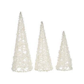 Conjunto De 3 Figuras Decorativas Árboles De Navidad Decoración De Alambre Metal Blanco Rosan