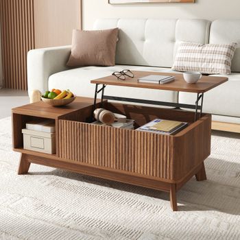 Mesa de centro elevable efecto nogal con 1 nicho, 95x48 cm