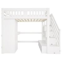 cama alta 140 x 200 cm - escalera con almacenamiento escritorio con enchufe luz led multicolor armario individual banco con almacenamiento barandilla alta - blanco