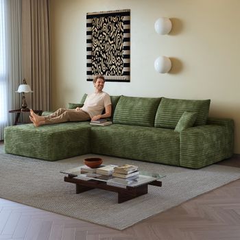 Sofá Modular Verde De 3 Plazas, 270 Cm, Esquinero En L Con Chaise Longue