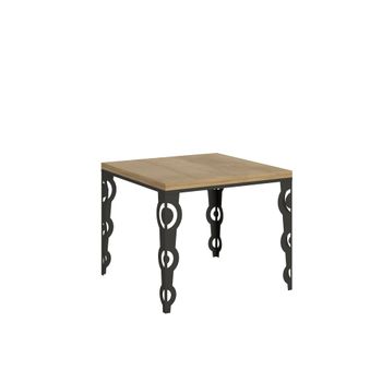 Mesa tipo libro 90x90/180 cm efecto madera roble natural, hierro
