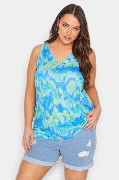 Yours Top Sin Mangas Azul Semitransparente Tie Dye, Mujer Curvy Y Tallas Grandes, Yours