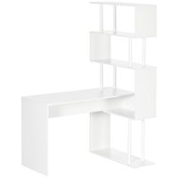 homcom escritorio de esquina escritorio informatico en forma de l con estantes de 4 niveles de madera 120x80x176 cm blanco   aosom espana